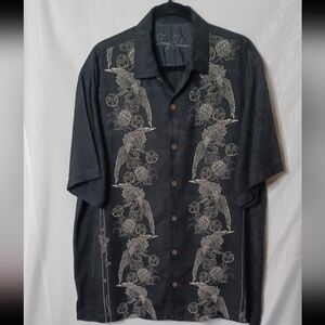 Tommy Bahama Grande Coast Black Silk Shirt With Birds.  XL